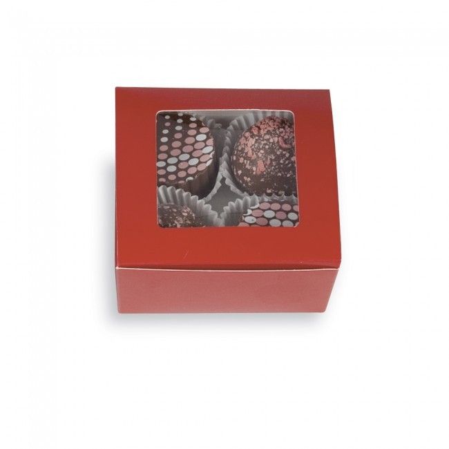 Red - Ballotin Box - (4 Pc.) 2-5/8 x 2-1/2 x 1-1/4" - w/Window