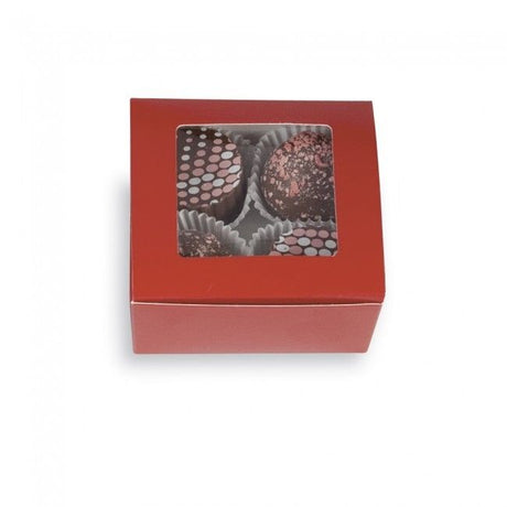 Red - Ballotin Box - (4 Pc.) 2-5/8 x 2-1/2 x 1-1/4" - w/Window