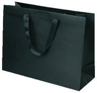 Matte Black - Grosgrain Ribbon Handle Gift Bag - 12-1/2 x 4-1/2 x 9"