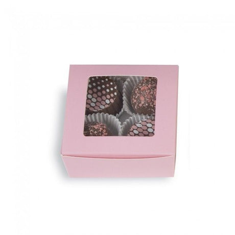 Pink - Ballotin Box - (4 Pc.) 2-5/8 x 2-1/2 x 1-1/4" - w/Window