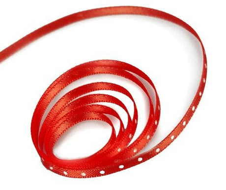 Red / White Dots - Mercedes Dot Ribbon - 1/8" x 100 Yards