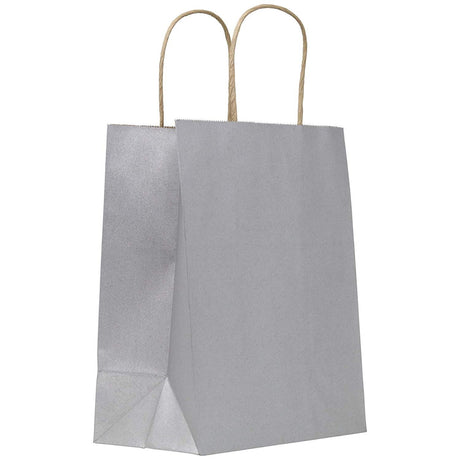Matte Metallic Silver - Matte Shopping Bags - 8 x 4-3/4 x 10-3/8"