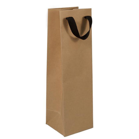 Chelsea Kraft / Black Handles - Twill Ribbon Handle Gift Bag - 4-1/2 x 4-1/2 x 15"