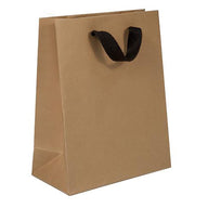 Chelsea Kraft / Black Handles - Twill Ribbon Handle Gift Bag - 8 x 4 x 10"