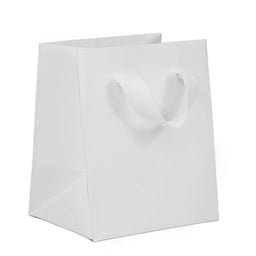 Wall Street White - Twill Ribbon Handle Gift Bag - 5 x 4 x 6"