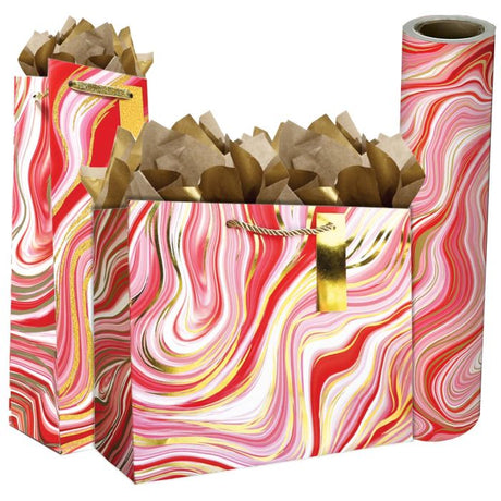Marbleized Red Gift Bags & Wrapping Paper