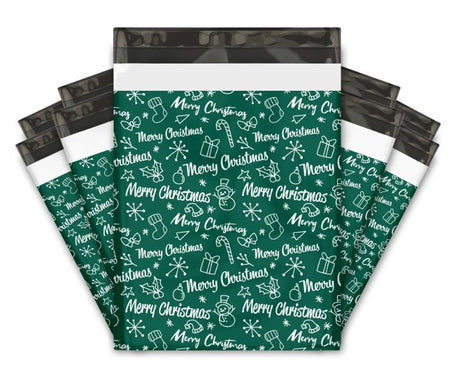 Merry Christmas Green Poly Mailers Size 10x13 Colorful Shipping Bags