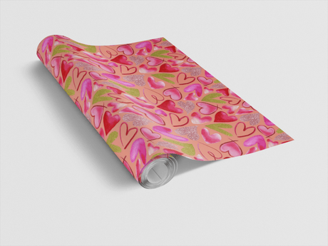 Mixed Hearts Light Salmon - Watercolor Hearts Wrapping Paper
