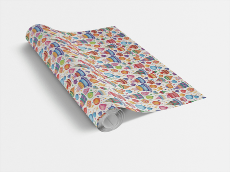 Cakes, Gifts & Birthday Wishes - Cakes, Gifts & Party Hats Wrapping Paper