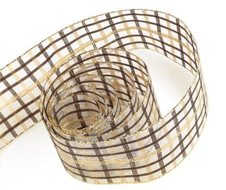 Brown / Tan - Novel Plaid Ribbon - 1-1/2" x 50 Yards