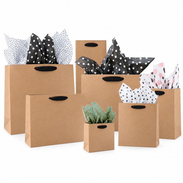 Natural Kraft Manhattan Bags with Black Handles