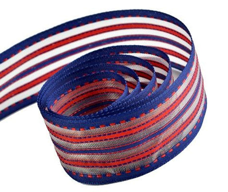 Navy / Red - Party Stripes (Wired Edge) Ribbon - 1-1/2" x 50 Yards