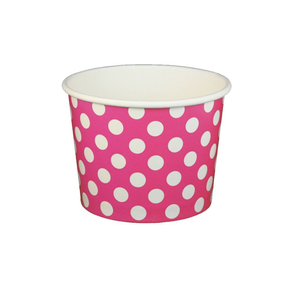 Polka Dot Pink - Ice Cream Cup - (6 oz) 3-3/4" (Dia) x 1-15/16" H