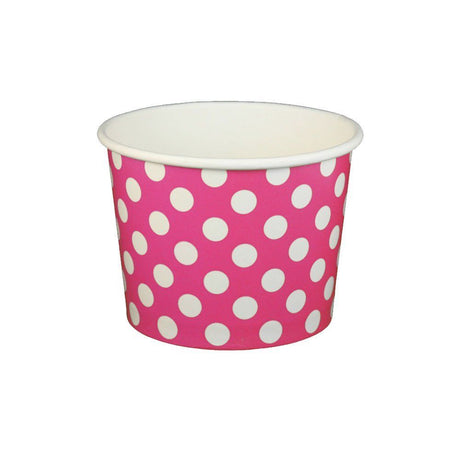 Polka Dot Pink - Ice Cream Cup - (6 oz) 3-3/4" (Dia) x 1-15/16" H