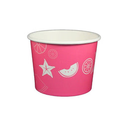 Fruit Pattern Pink - Ice Cream Cup - (16 oz) 4-3/8" Dia x 3-1/4" H