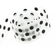 White / Black Dots - Chiffon Pop Dots Ribbon - 1-1/2" x 50 Yards