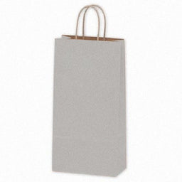 Matte Kraft Metallic Silver - Wine Bag - Paper - 6-1/2 x 3-1/2 x 13" (Double Bottle)
