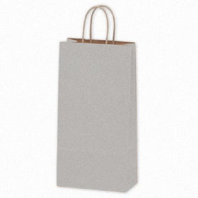 Matte Kraft Metallic Silver - Wine Bag - Paper - 6-1/2 x 3-1/2 x 13" (Double Bottle)