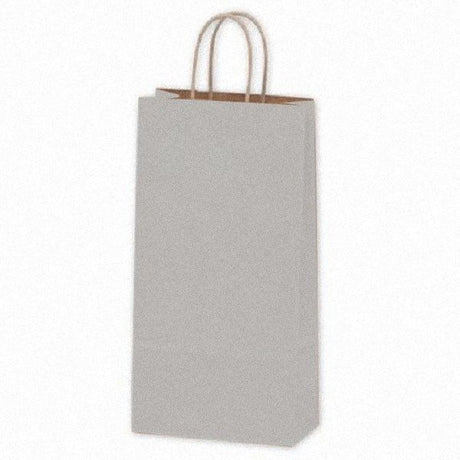 Matte Kraft Metallic Silver - Wine Bag - Paper - 6-1/2 x 3-1/2 x 13" (Double Bottle)
