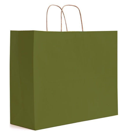Matte Kraft Olive - Matte Shopping Bags - 16 x 6 x 12-3/8"
