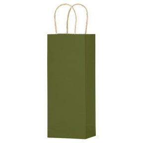 Matte Kraft Olive - Wine Bag - Paper - 5-1/4 x 3-1/2 x 13" (Single Bottle)