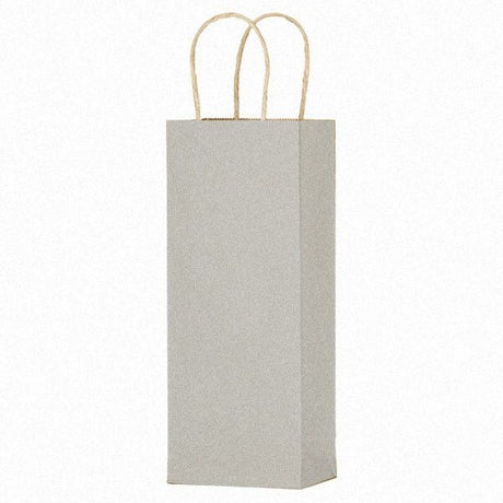 Matte Kraft Metallic Silver - Wine Bag - Paper - 5-1/4 x 3-1/2 x 13" (Single Bottle)
