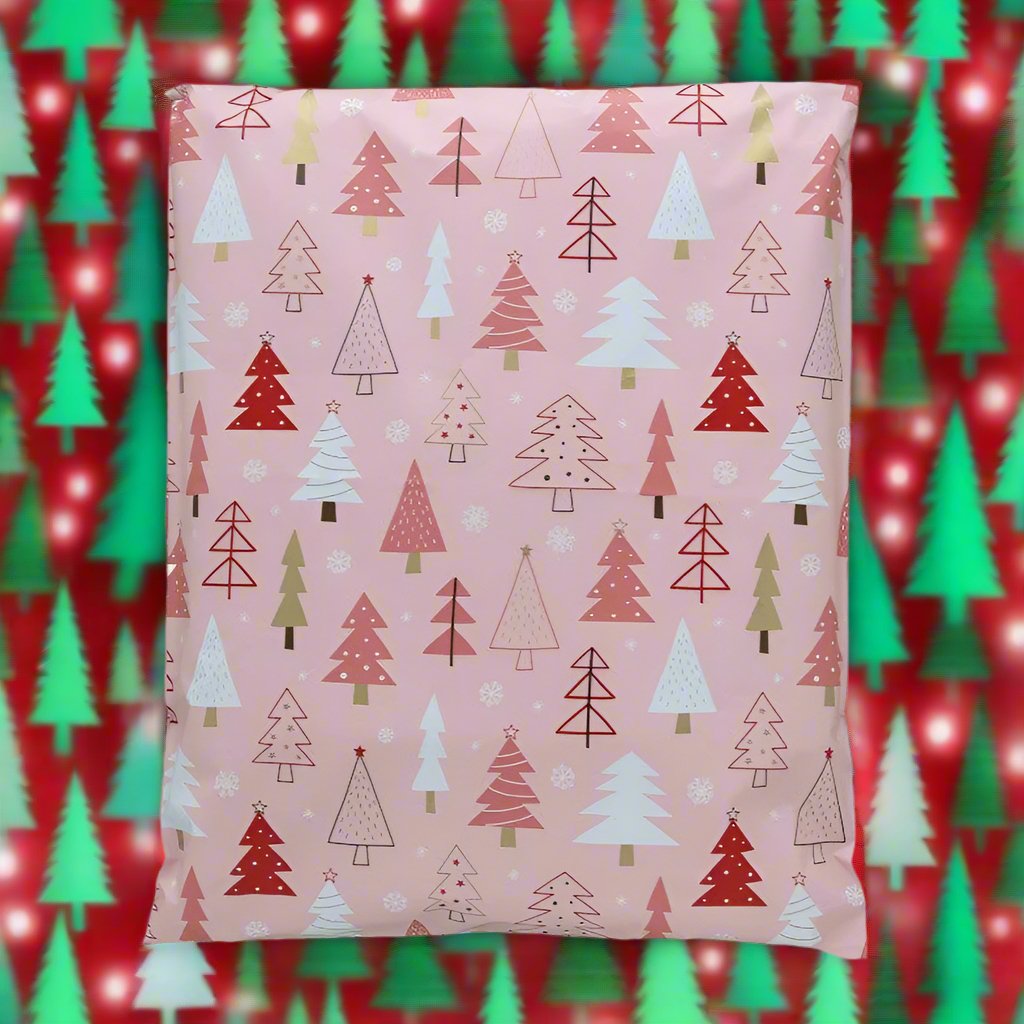 Pink Christmas Tree Poly Mailers Size 10x13 Shipping Bags