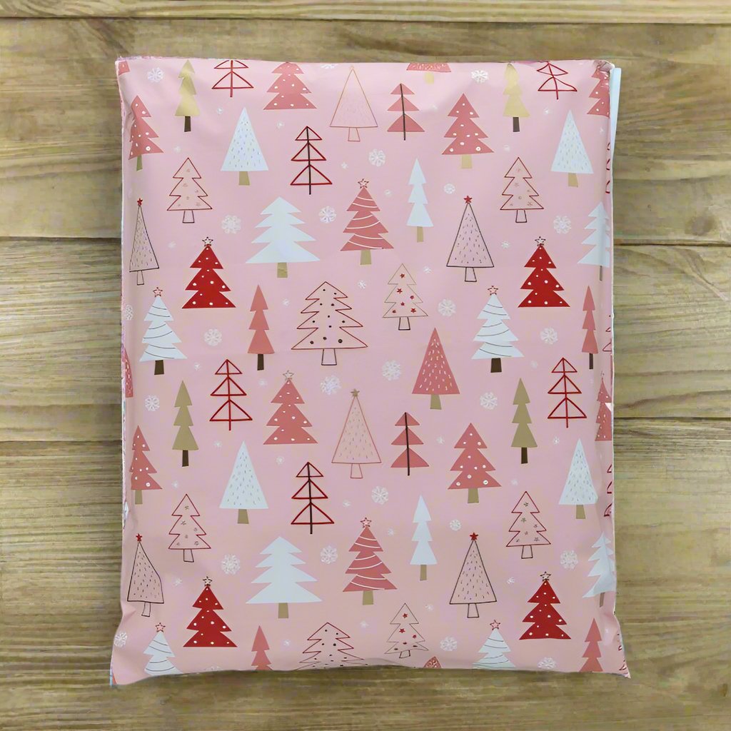 Pink Christmas Tree Poly Mailers Size 14x17 Shipping Bags