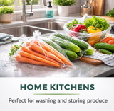 Produce Bags on Roll – 100 Count | Clear | 14" x 17" | Reusable Style | Made in USA | beyondGREEN