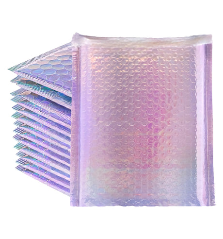 Purple Tint Silver Metallic Holographic Bubble Mailers Size 6.5x10