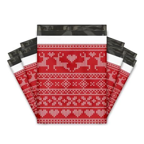 Red Reindeer Poly Mailers Size 10x13 Christmas Sweater Design Shipping Bags