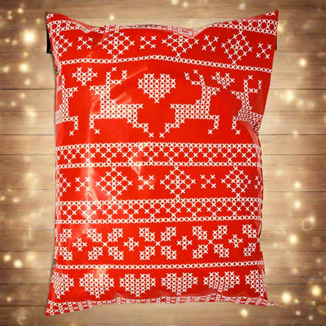 Red Reindeer Poly Mailers Size 10x13 Christmas Sweater Design Shipping Bags