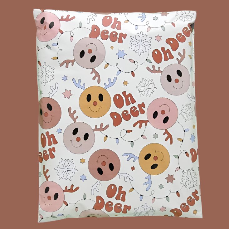 Reindeer Poly Mailers Size 12x15.5 Christmas Deer Shipping Bags