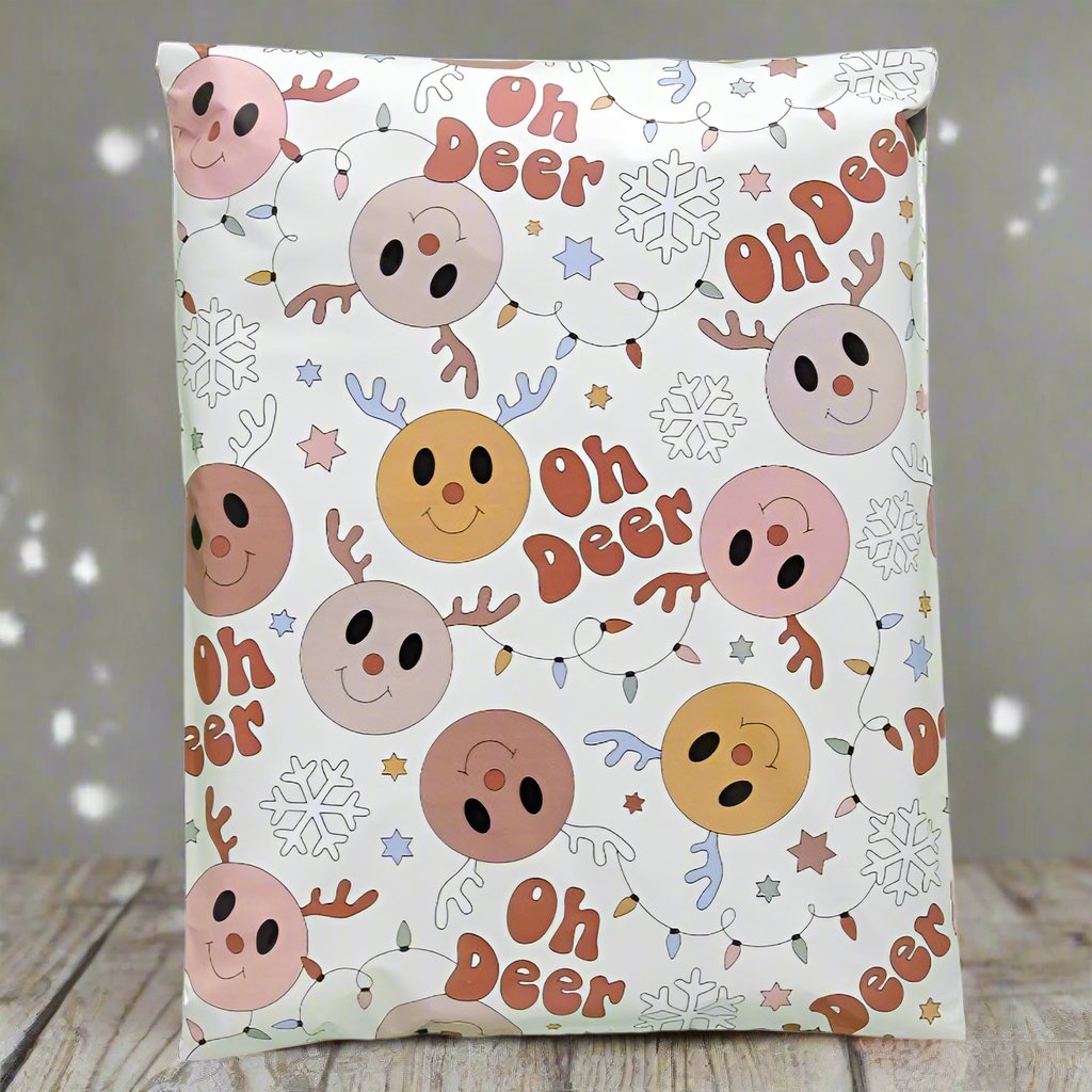 Reindeer Poly Mailers Size 12x15.5 Christmas Deer Shipping Bags
