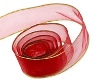 Red / Gold Edge - Classic Chiffon Ribbon (Wired Edge) - 7/8" x 25 Yards