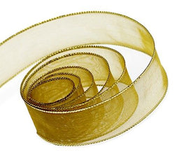 Old Gold / Gold Edge - Classic Chiffon Ribbon (Wired Edge) - 7/8" x 25 Yards