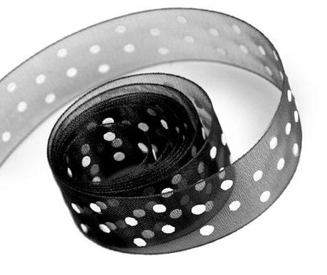 Black / White Dots - Sheer Confetti Ribbon - 7/8" x 100 Yards
