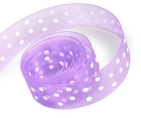 Light Orchid / White Dot - Sheer Confetti Ribbon - 7/8" x 100 Yards