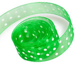 Emerald / White Dot - Sheer Confetti Ribbon - 7/8" x 25 Yards