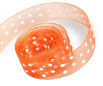 Orange / White Dot - Sheer Confetti Ribbon - 7/8" x 100 Yards