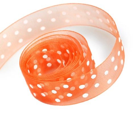 Orange / White Dot - Sheer Confetti Ribbon - 7/8" x 100 Yards