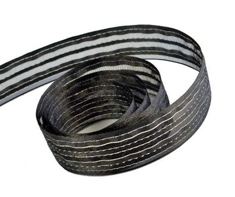 Black / Silver - Sheer Beauty Ribbon - 5/8" x 100 Yards