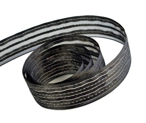 Black / Silver - Sheer Beauty Ribbon - 1" x 25 Yards
