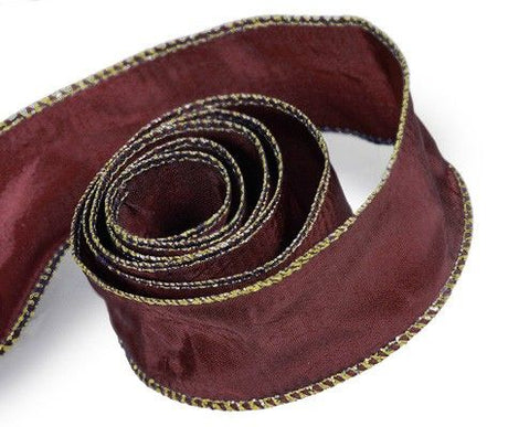 Burgundy With Gold - Soiree (Wired Edge) Ribbon - 2-1/4" x 50 Yards