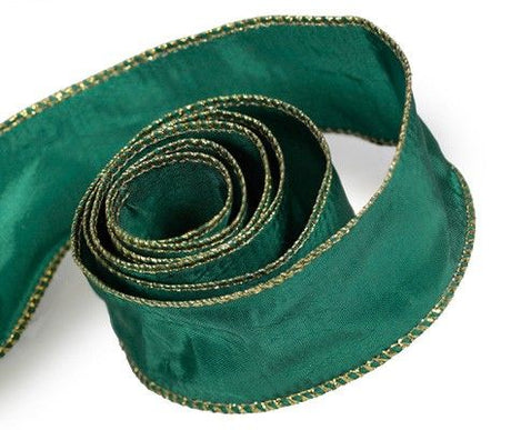Forest Green With Gold - Soiree (Wired Edge) Ribbon - 1-1/2" x 50 Yards