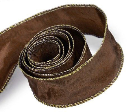 Brown With Gold - Soiree (Wired Edge) Ribbon - 1-1/2" x 50 Yards