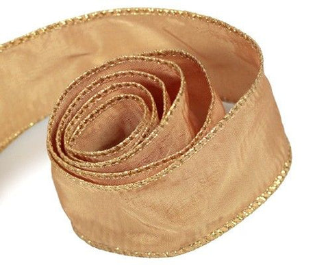 Hazelnut With Gold - Soiree (Wired Edge) Ribbon - 1-1/2" x 50 Yards