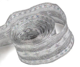 White / Silver - Star Bright (Wired Edge) Ribbon - 1-1/2" x 50 Yards