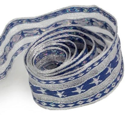 Navy / Silver - Star Bright (Wired Edge) Ribbon - 1-1/2" x 50 Yards