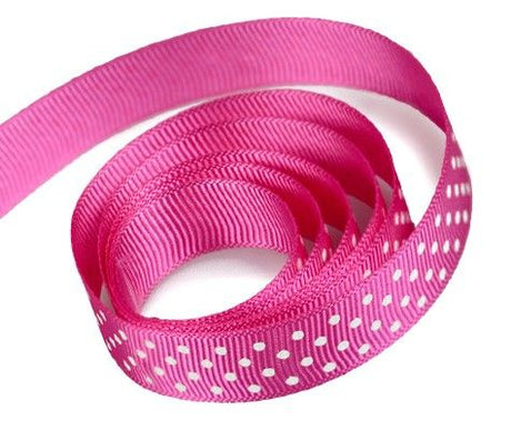 Shocking Pink / White Dots - El Darado Swiss Dot Ribbon - 3/8" x 100 Yards